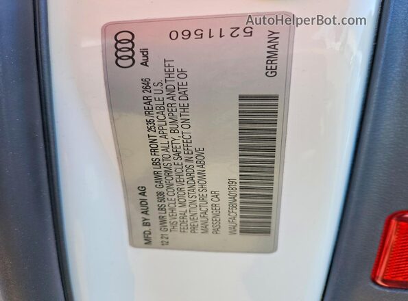 WAUFACF58NA018191 2022 AUDI A5 White Вид підкапотного простору