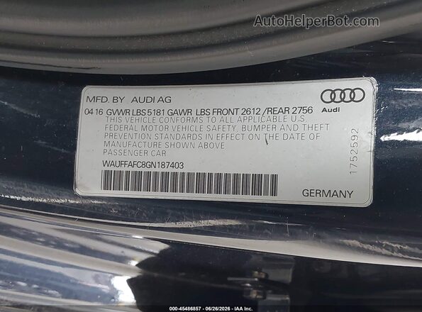 WAUFFAFC8GN187403 2016 AUDI A6 Dark Blue Vista del compartimento del motor