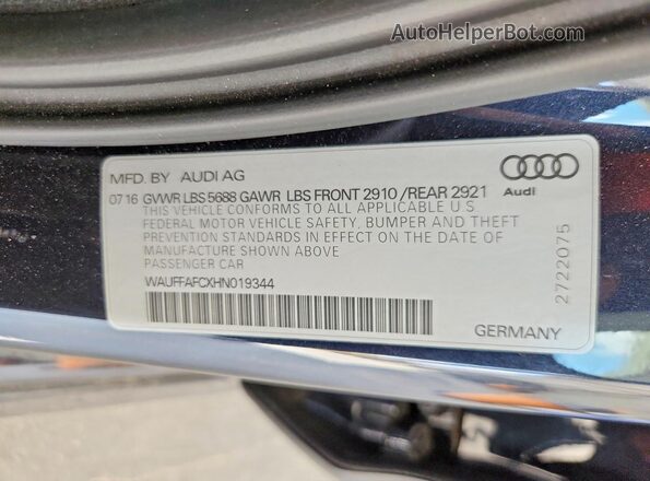 WAUFFAFCXHN019344 2017 AUDI S6 Blue 