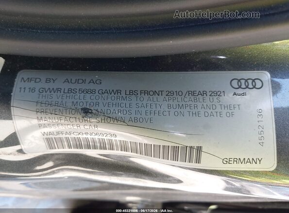 WAUFFAFCXHN069239 2017 AUDI S6 Gray Вид підкапотного простору