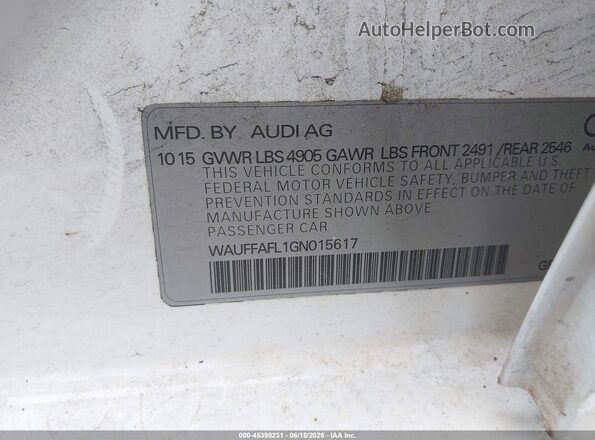 WAUFFAFL1GN015617 2016 AUDI OTHER White ძრავის განყოფილების ხედი