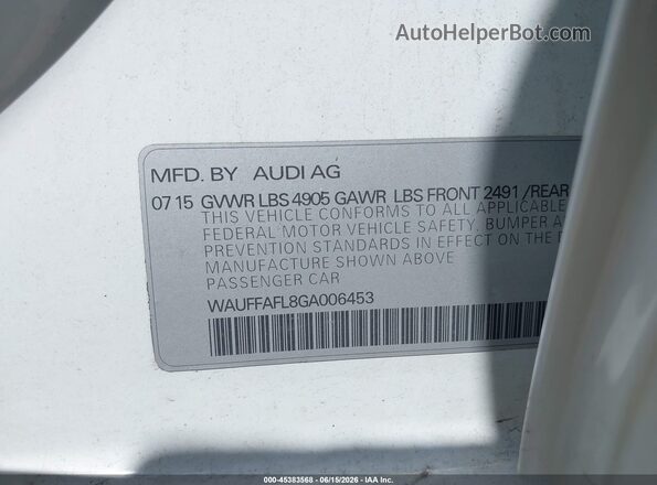 WAUFFAFL8GA006453 2016 AUDI OTHER Белый Вид подкапотного пространства