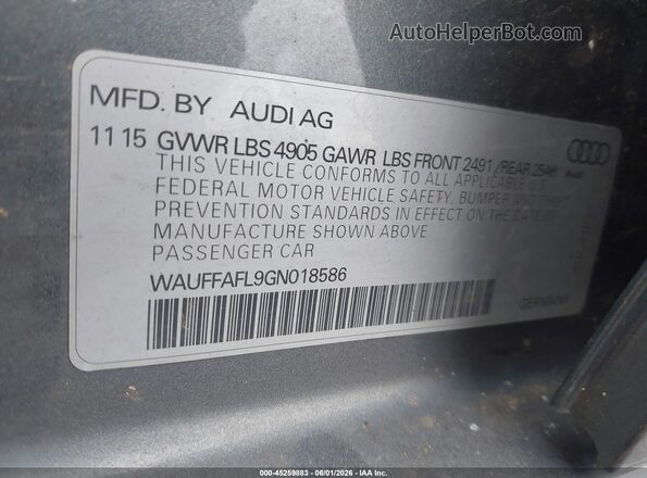 WAUFFAFL9GN018586 2016 AUDI A4 Gray Շարժիչի բաժամունքի տեսք