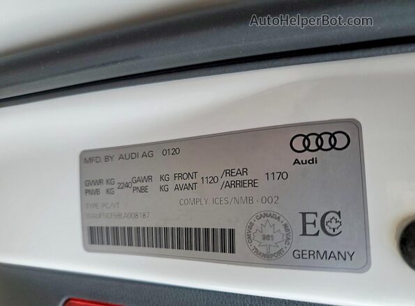 WAUFNCF59LA008187 2020 AUDI A5 White VIN sticker view