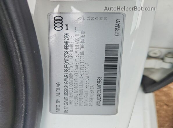 WAUG3AFC5JN002583 2018 AUDI A6 White Widok naklejki z numerem VIN