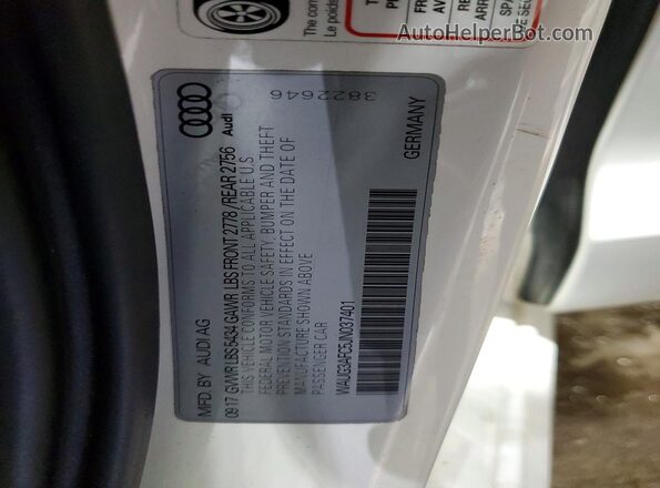 WAUG3AFC5JN037401 2018 AUDI A6 White Widok naklejki z numerem VIN