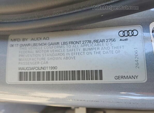 WAUG3AFC8JN011990 2018 AUDI A6 Silver Вид підкапотного простору
