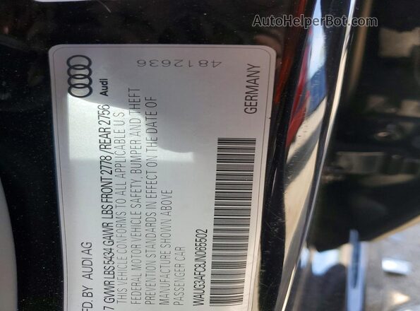 WAUG3AFC8JN065502 2018 AUDI A6 Черный Вид наклейки с VIN-кодом