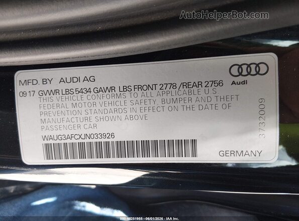 WAUG3AFCXJN033926 2018 AUDI A6 Black Engine compartment view