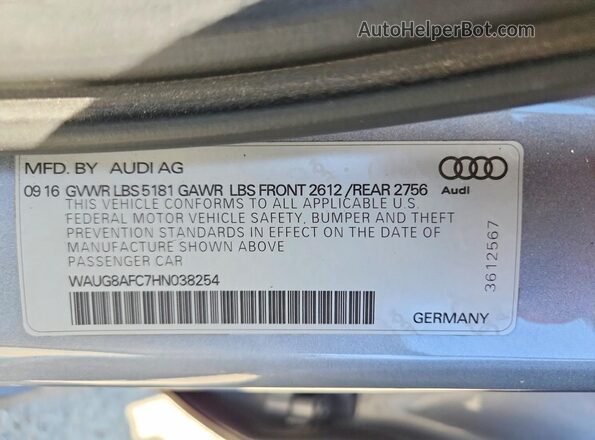 WAUG8AFC7HN038254 2017 AUDI A6 Silver Engine compartment view