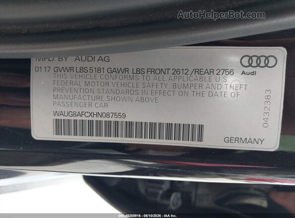 WAUG8AFCXHN087559 2017 AUDI A6 Черный Вид подкапотного пространства
