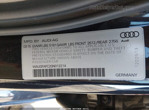 WAUGFAFC2GN012214 2016 AUDI A6 Black 