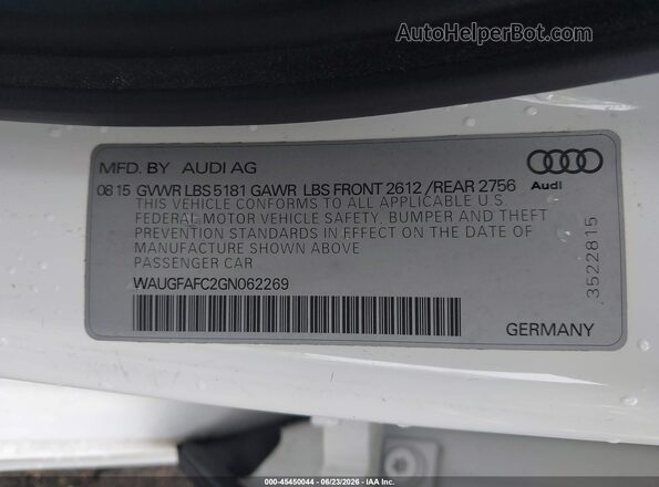 WAUGFAFC2GN062269 2016 AUDI A6 White Widok komory silnika