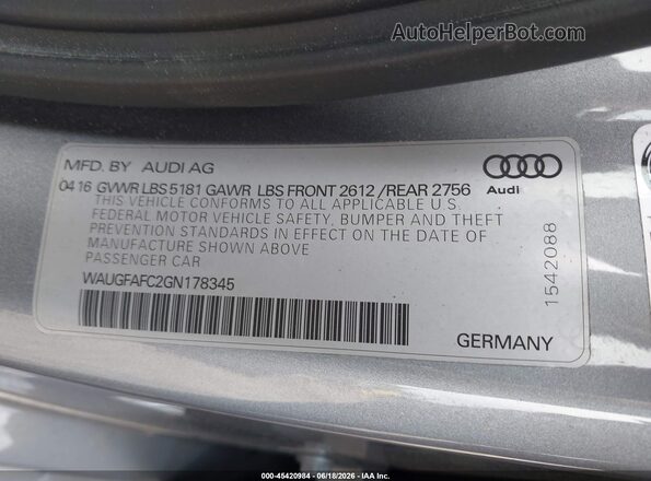 WAUGFAFC2GN178345 2016 AUDI A6 Gray Вид підкапотного простору