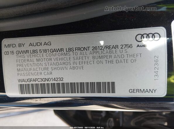 WAUGFAFC3GN014232 2016 AUDI A6 Dark Blue Вид подкапотного пространства