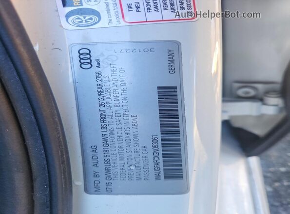 WAUGFAFCXGN053061 2016 AUDI A6 White Вид підкапотного простору