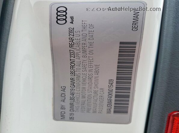 WAUGMAF40KN015409 2019 AUDI A4 White 