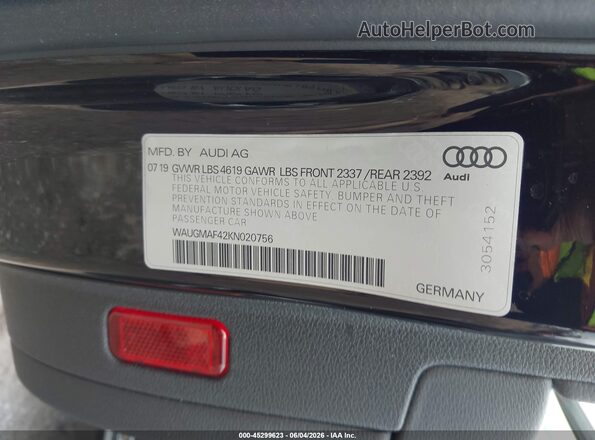 WAUGMAF42KN020756 2019 AUDI OTHER Black Vista del compartimento del motor