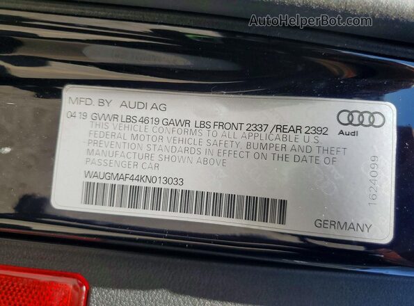 WAUGMAF44KN013033 2019 AUDI A4 Black Engine compartment view
