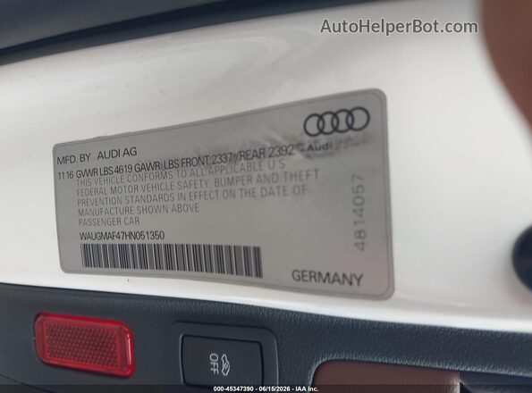 WAUGMAF47HN051350 2017 AUDI OTHER White Engine compartment view