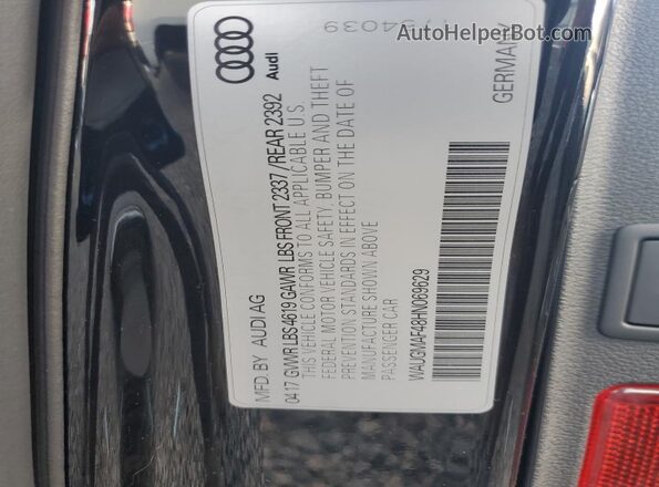 WAUGMAF48HN069629 2017 AUDI OTHER Black Вид наклейки з VIN-кодом