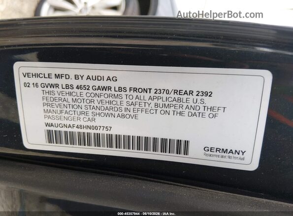 WAUGNAF48HN007757 2017 AUDI A4 Серый 