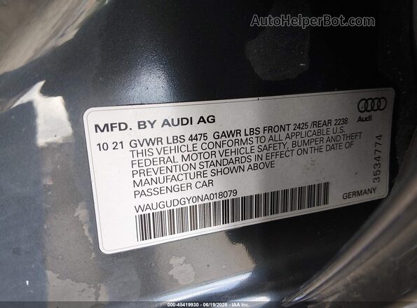 WAUGUDGY0NA018079 2022 AUDI A3 Black ძრავის განყოფილების ხედი