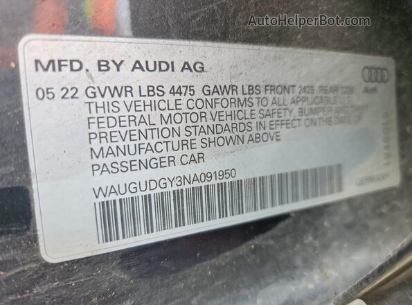 WAUGUDGY3NA091950 2022 AUDI A3 Charcoal 