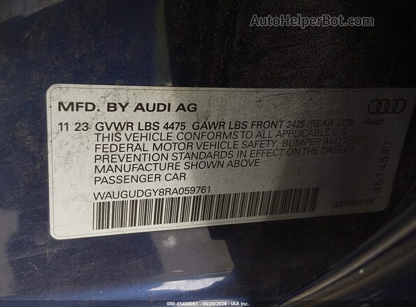 WAUGUDGY8RA059761 2024 AUDI A3 Blue ძრავის განყოფილების ხედი