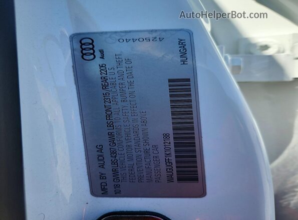 WAUGUGFF1K1012188 2019 AUDI A3 Белый 