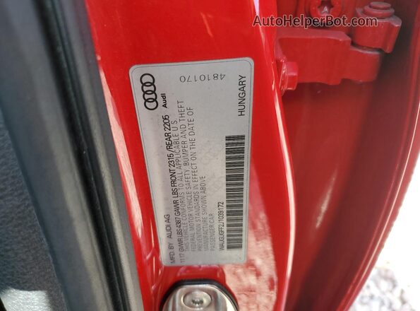 WAUGUGFF2J1039172 2018 AUDI A3 Red Vista del compartimento del motor