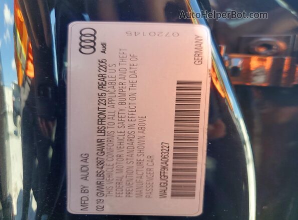 WAUGUGFF9KA063227 2019 AUDI A3 Черный 