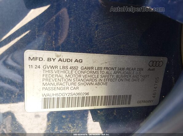 WAUH5DGY2SA060296 2025 AUDI S3 Синий Вид подкапотного пространства