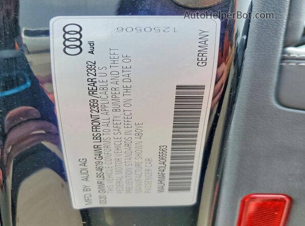 WAUHMAF40LA065563 2020 AUDI A4 Black Vista de la etiqueta del VIN