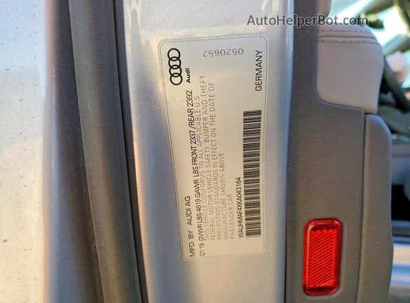 WAUHMAF4XKA043164 2019 AUDI A4 Gray Widok komory silnika