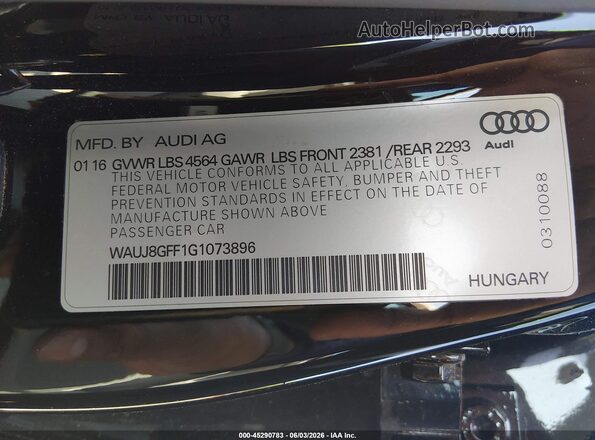 WAUJ8GFF1G1073896 2016 AUDI A3 Black Vista del compartimento del motor