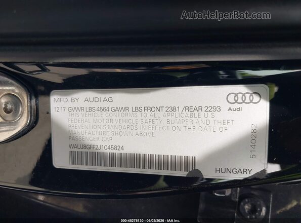 WAUJ8GFF2J1045824 2018 AUDI A3 Black Engine compartment view