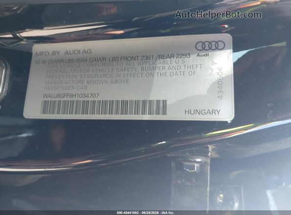 WAUJ8GFF6H1034707 2017 AUDI A3 Black Вид підкапотного простору