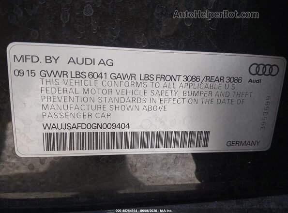 WAUJSAFD0GN009404 2016 AUDI S8 Черный Вид подкапотного пространства