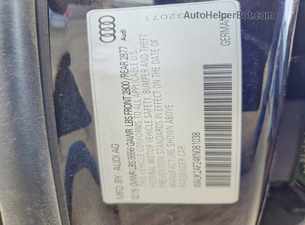 WAUK2AF24KN081038 2019 AUDI A6 Black Vista del compartimento del motor