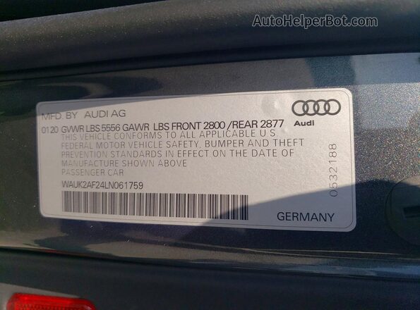 WAUK2AF24LN061759 2020 AUDI A6 Gray Vista del compartimento del motor