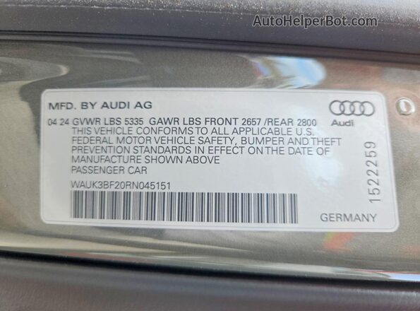 WAUK3BF20RN045151 2024 AUDI A6 Gray ძრავის განყოფილების ხედი