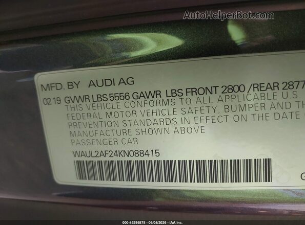 WAUL2AF24KN088415 2019 AUDI A6 Gray Շարժիչի բաժամունքի տեսք