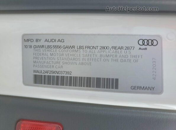WAUL2AF25KN037392 2019 AUDI A6 White Շարժիչի բաժամունքի տեսք