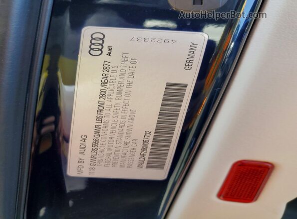 WAUL2AF26KN057702 2019 AUDI A6 Black VIN sticker view