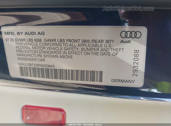 WAUL2BF23RN000843 2024 AUDI A6 Blue Widok komory silnika