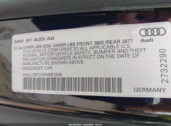 WAUL2BF23RN061545 2024 AUDI A6 Black Вид підкапотного простору