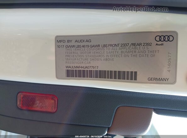 WAULMAF44JA077917 2018 AUDI OTHER Белый Вид подкапотного пространства