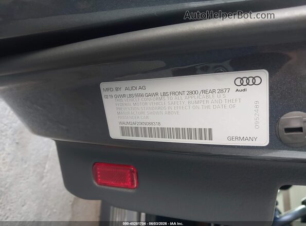 WAUM2AF20KN088318 2019 AUDI A6 Gray Вид підкапотного простору