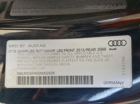 WAUM2AFH5GN002626 2016 AUDI A5 Black VIN կոդի պիտակի տեսք